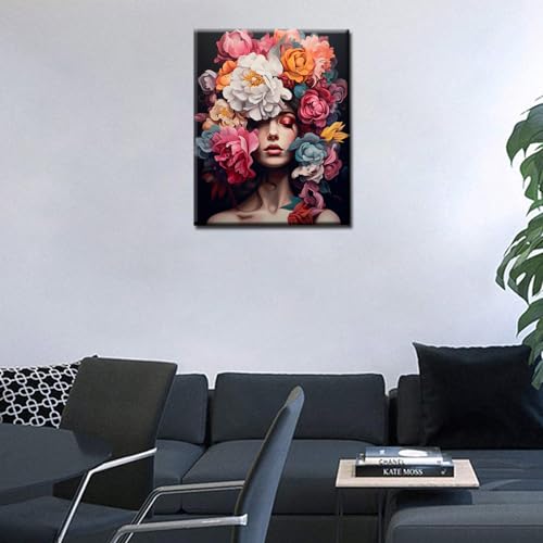 Tucocoo Flower Girl Paint by Numbers for Adults Beginner Colorful Style Photo Painting by Numbers on Canvas Flower Women Easy to Painting for Home Wall Decor Gifts 16x20inch Frameless - Image 2