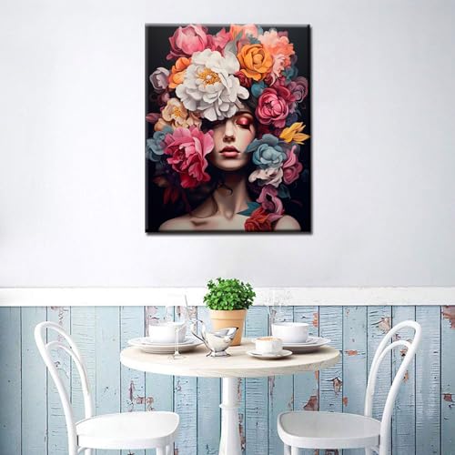 Tucocoo Flower Girl Paint by Numbers for Adults Beginner Colorful Style Photo Painting by Numbers on Canvas Flower Women Easy to Painting for Home Wall Decor Gifts 16x20inch Frameless - Image 3