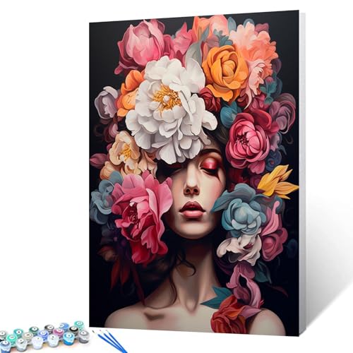 Tucocoo Flower Girl Paint by Numbers for Adults Beginner Colorful Style Photo Painting by Numbers on Canvas Flower Women Easy to Painting for Home Wall Decor Gifts 16x20inch Frameless - Image 1