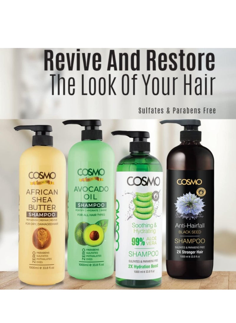 COSMO Cosmo Beauty African Shea Butter Shampoo For Dry & Damaged Hairs 1000ml, Shampoos, Replenish, Repair, Revive, Parabens Free, Sulfates Free, Phthalates Free, Dyes Free, Haircare, Men & Women  - Image 3