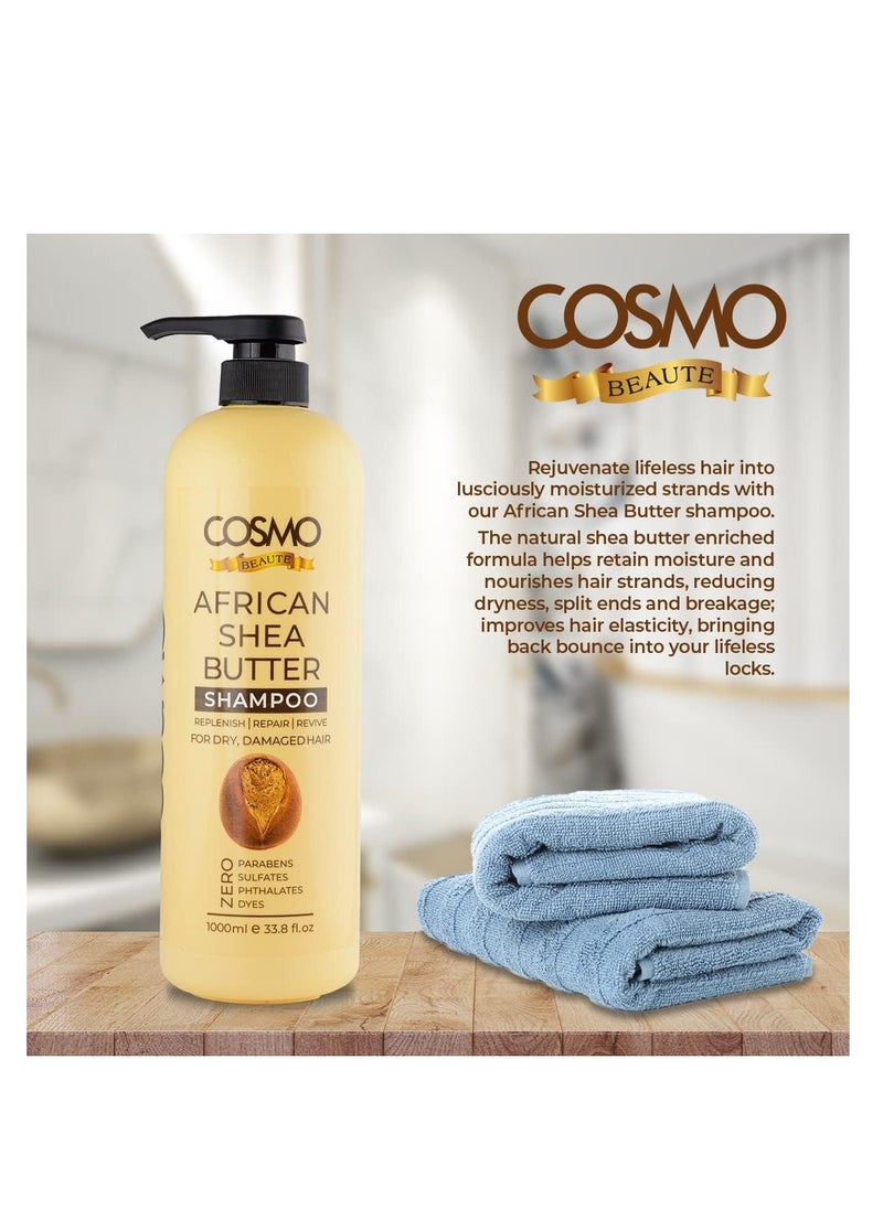 COSMO Cosmo Beauty African Shea Butter Shampoo For Dry & Damaged Hairs 1000ml, Shampoos, Replenish, Repair, Revive, Parabens Free, Sulfates Free, Phthalates Free, Dyes Free, Haircare, Men & Women  - Image 2