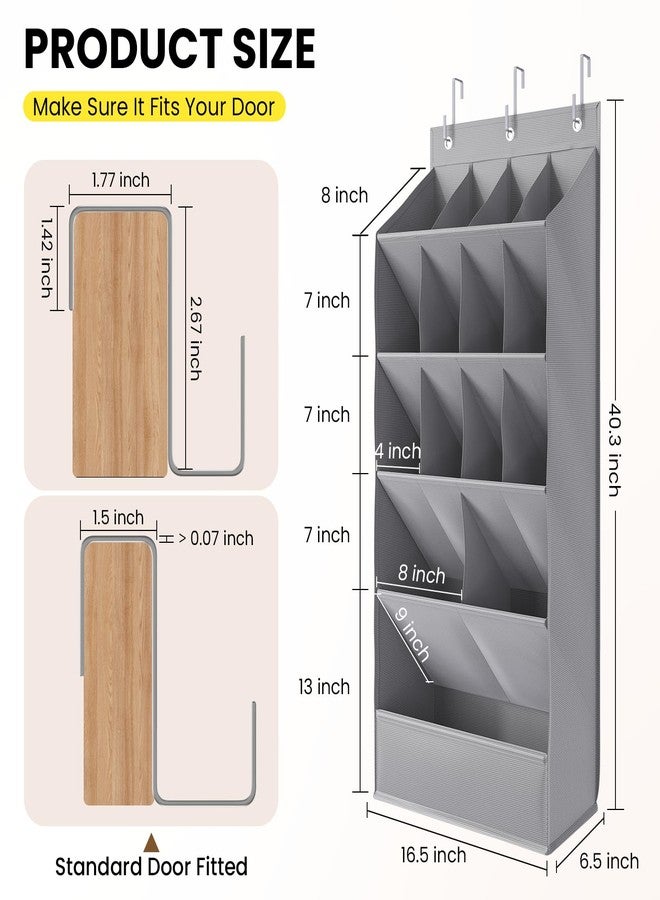 Mefirt Over the Door Shoe Organizers, Hanging Shoe Organizers with 15 Large Pocket, Hanging Shoe Rack for Closet Shoe Organizer for Wall, Grey Shoe Holder 1 Pack - Image 5