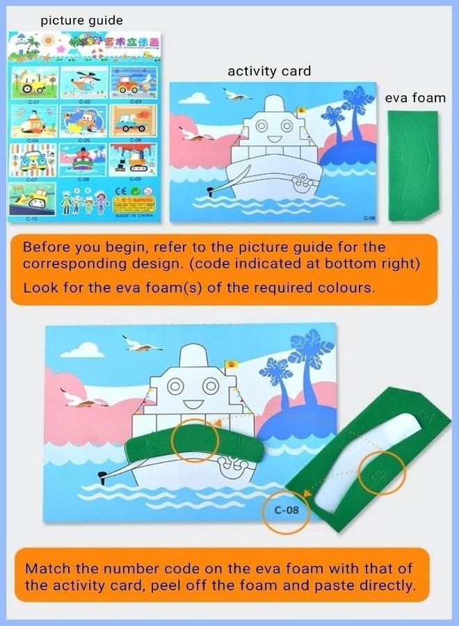 مجموعة أدوات فنية وحرفية من TINY TOYS CO للأولاد والبنات من 4 إلى 8 سنوات، خالية من الفوضى، لا تحتاج إلى غراء أو مقص، أنشطة رسم ممتعة للأطفال (ملصقات EVA ثلاثية الأبعاد) - Image 3