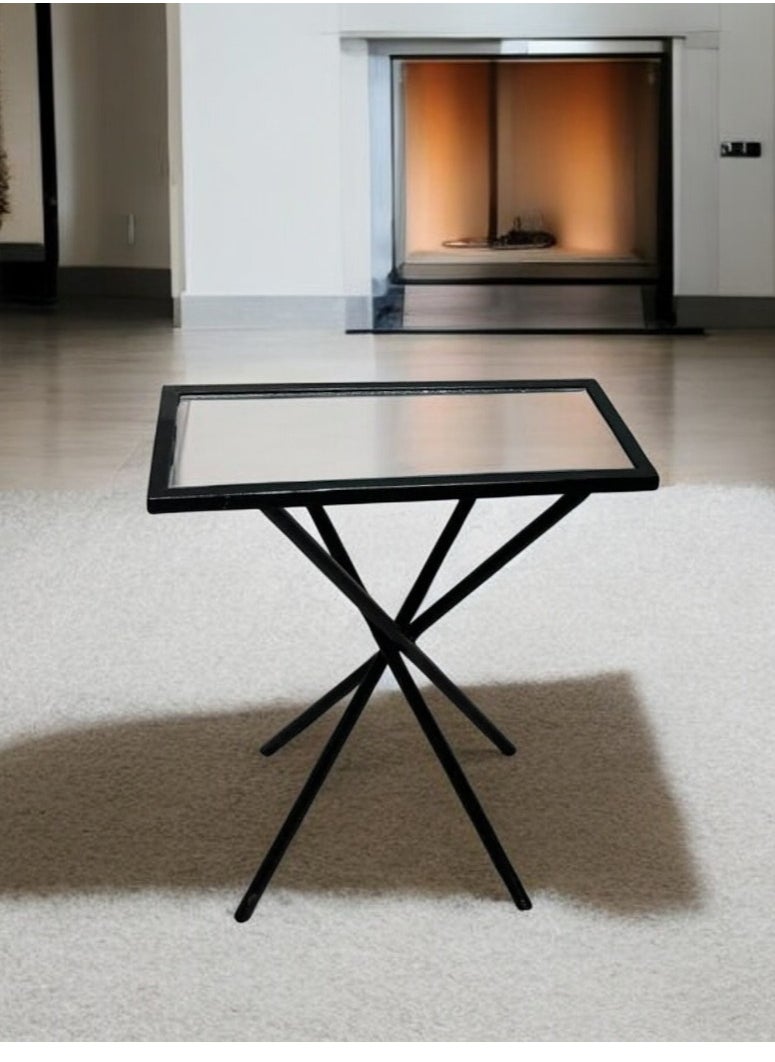 fan baytk - "Stylish black serving table with clear glass - versatile with dimensions of 45 cm height x 16 cm width x 41 cm length" - Image 1