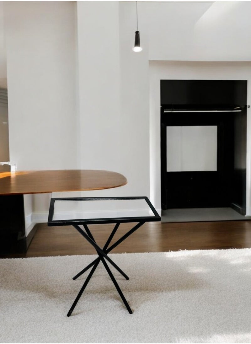 fan baytk - "Stylish black serving table with clear glass - versatile with dimensions of 45 cm height x 16 cm width x 41 cm length" - Image 1