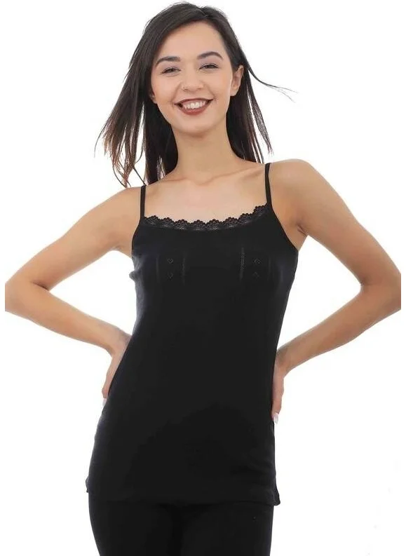 Tutku Passion Women's Jacquard Rope Strap Tank Top 200 6 Pack | Black