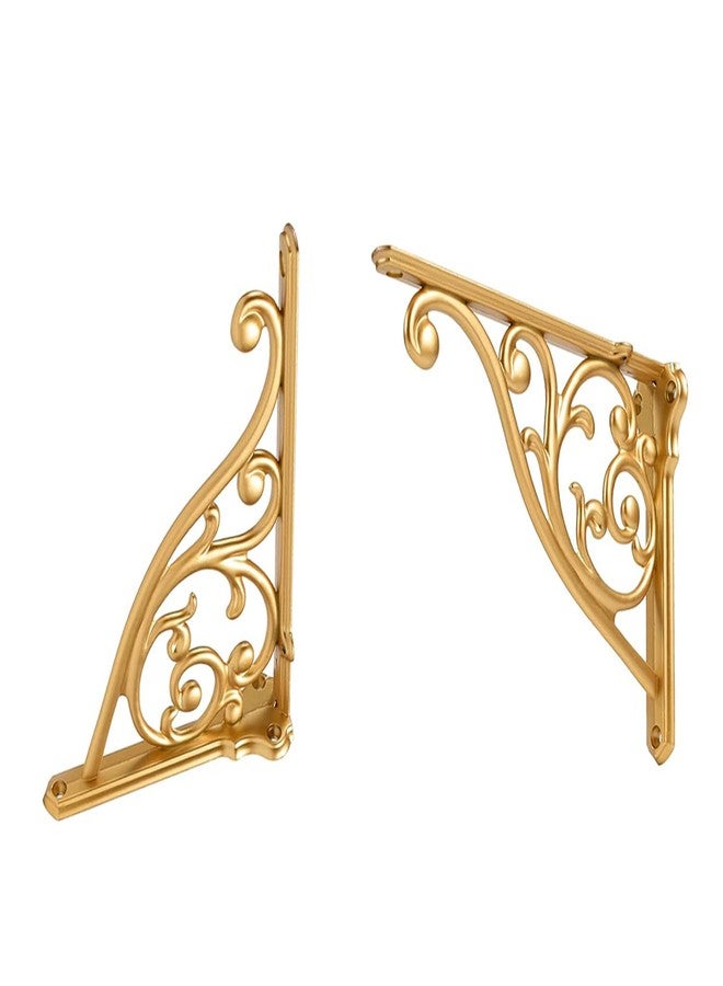 ZAUYX Heavy Duty Solid Stand,8 Inch 2 Pack Antique Gold,Right Angle Wall Panel Support Bracket,Decorative Shelf Bracket,Heavy Duty Vintage,Wall Mount Support DIY - Shelf Hardware Included - Image 1