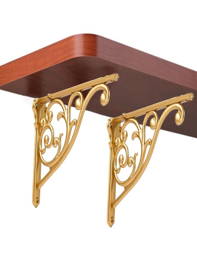 ZAUYX Heavy Duty Solid Stand,8 Inch 2 Pack Antique Gold,Right Angle Wall Panel Support Bracket,Decorative Shelf Bracket,Heavy Duty Vintage,Wall Mount Support DIY - Shelf Hardware Included - Image 3