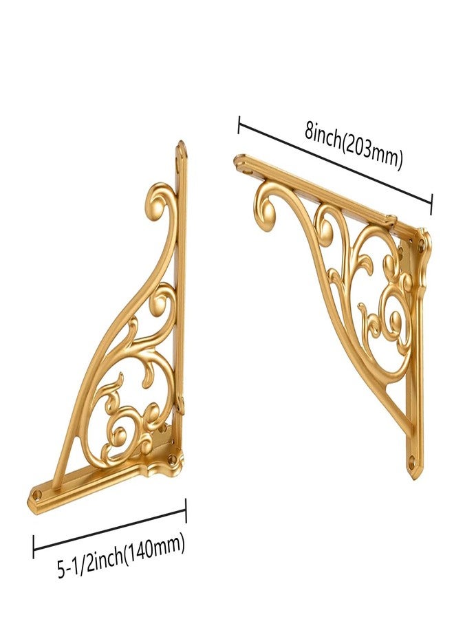 ZAUYX Heavy Duty Solid Stand,8 Inch 2 Pack Antique Gold,Right Angle Wall Panel Support Bracket,Decorative Shelf Bracket,Heavy Duty Vintage,Wall Mount Support DIY - Shelf Hardware Included - Image 2