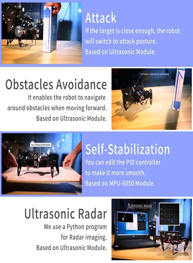 Adeept Hexapod Spider Robot Kit Compatible with Arduino IDE, Spider Walking Crawling Robot, Self-stabilizing Based on MPU6050 Gyro Sensor, STEAM Robotics Kit with PDF Manual - Image 5