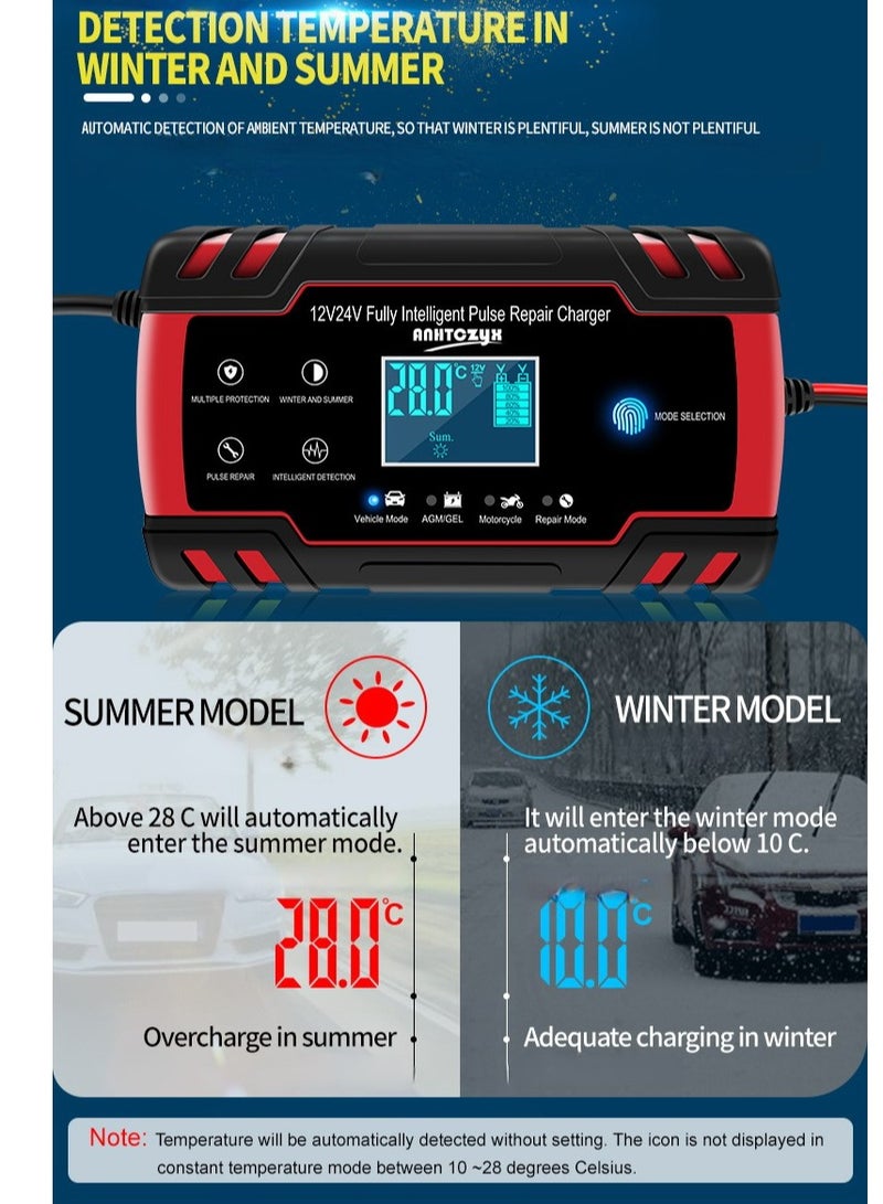 شاحن إصلاح نبضي 12 فولت 24 فولت مع شاشة LCD شاحن بطارية الدراجة النارية والسيارة شاحن بطارية الرصاص الحمضية AGM GEL WET - Image 2
