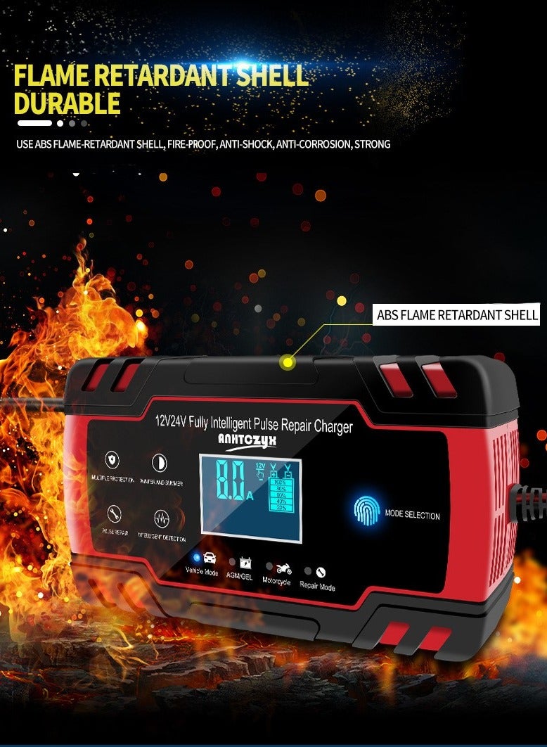 شاحن إصلاح نبضي 12 فولت 24 فولت مع شاشة LCD شاحن بطارية الدراجة النارية والسيارة شاحن بطارية الرصاص الحمضية AGM GEL WET - Image 3