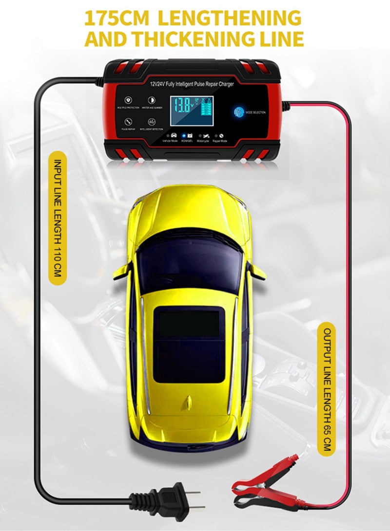 شاحن إصلاح نبضي 12 فولت 24 فولت مع شاشة LCD شاحن بطارية الدراجة النارية والسيارة شاحن بطارية الرصاص الحمضية AGM GEL WET - Image 4