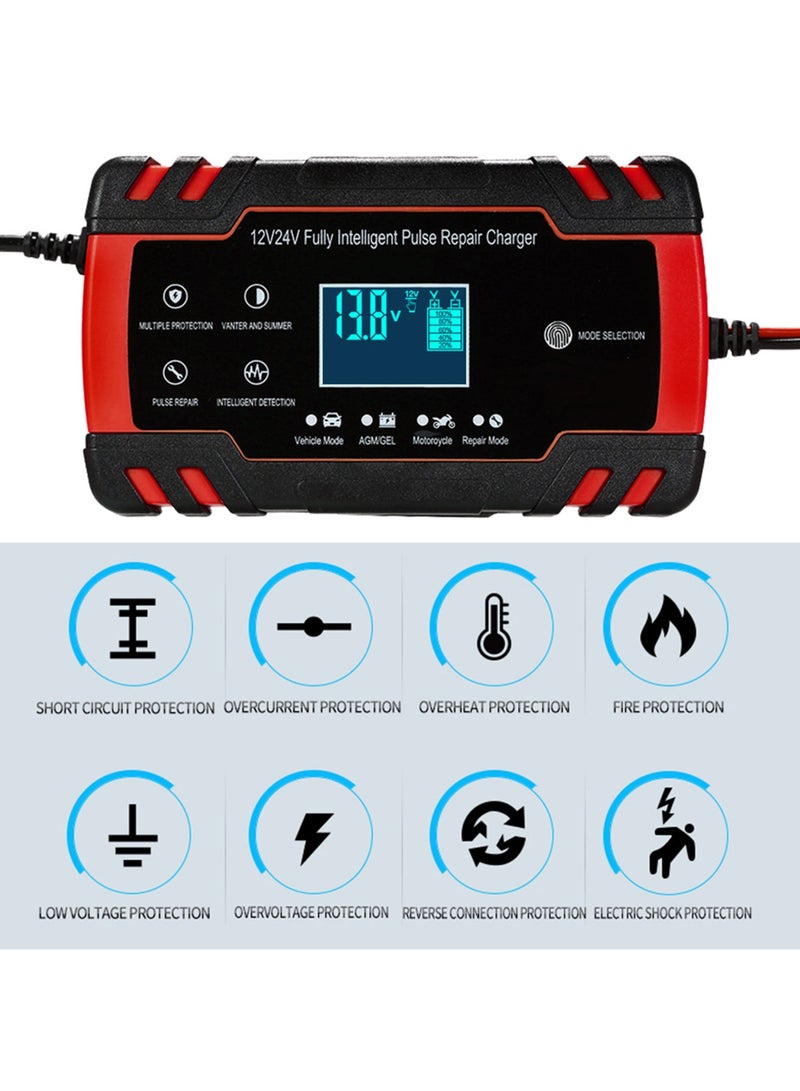 شاحن إصلاح نبضي 12 فولت 24 فولت مع شاشة LCD شاحن بطارية الدراجة النارية والسيارة شاحن بطارية الرصاص الحمضية AGM GEL WET - Image 5