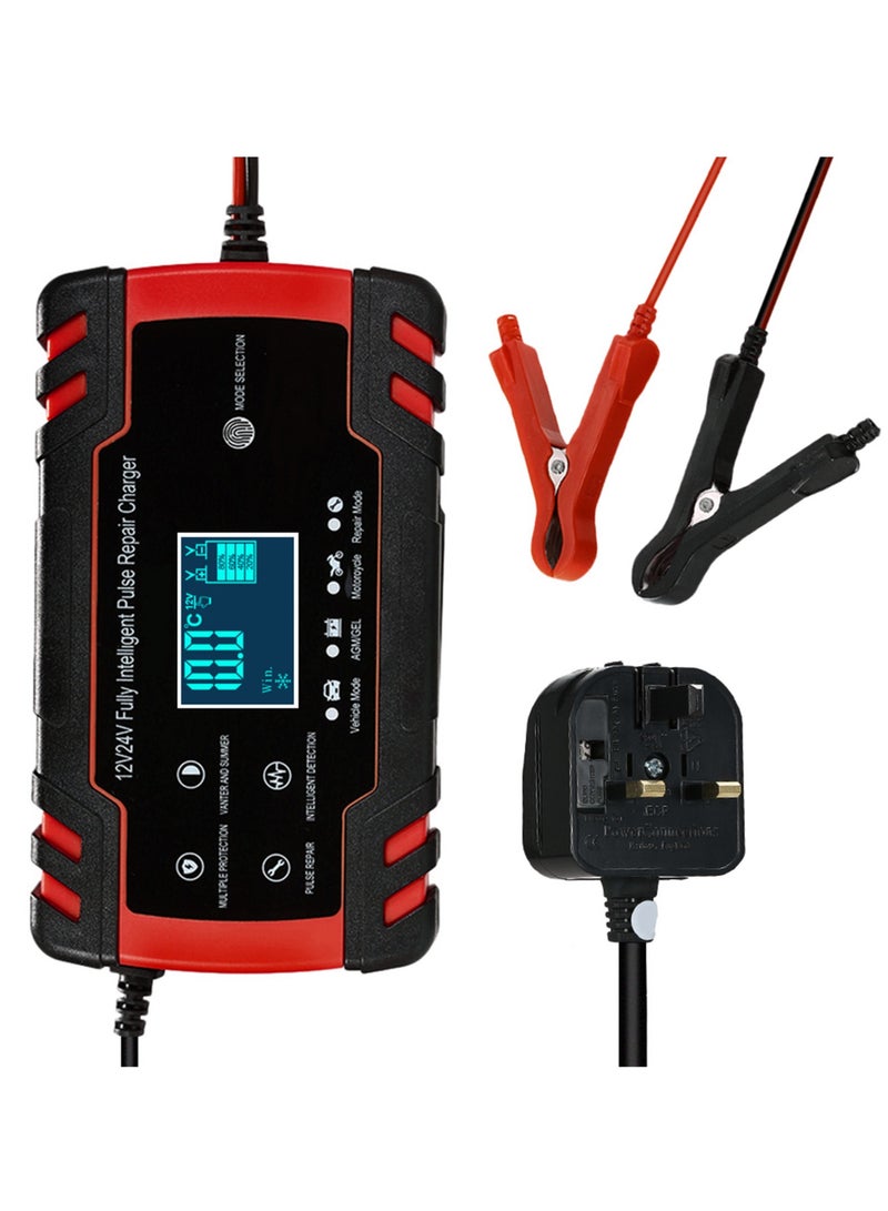 شاحن إصلاح نبضي 12 فولت 24 فولت مع شاشة LCD شاحن بطارية الدراجة النارية والسيارة شاحن بطارية الرصاص الحمضية AGM GEL WET - Image 1