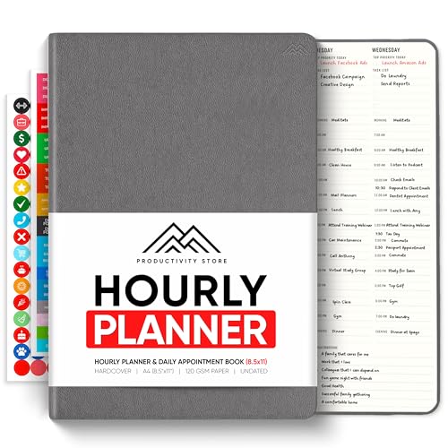 PRODUCTIVITY STORE Hourly Planner & Appointment Book (8.5” x 11”) - Premium Hourly Planner with Daily Schedule & 30-Minute Time Slots for Better Time Management by PRODUCTIVITY STORE (A4, Gray) - Image 1