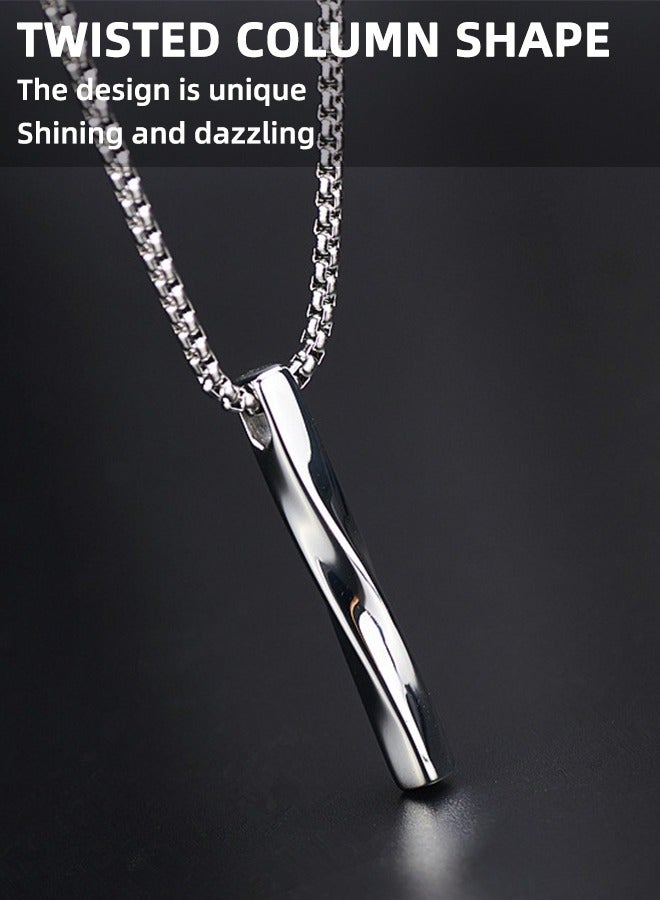 Casual Fashion Spiral Pendant Necklace Cool Sweater Chain Men And Women Silver Vertical Rectangular Bar Pendant Necklace Harajuku Titanium Steel Non-Fading Spiral Long Necklace Birthday Gift - Image 2