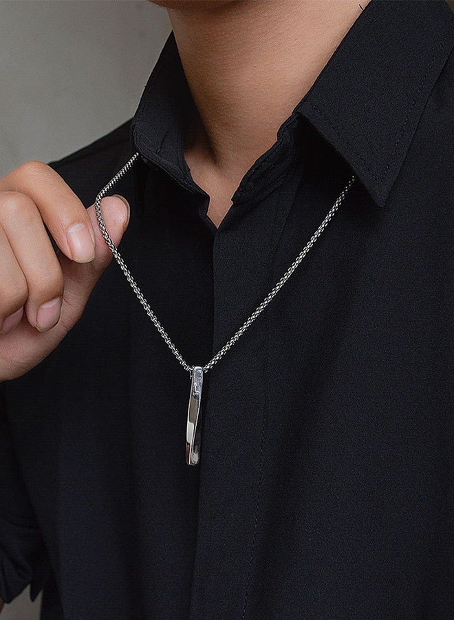 Casual Fashion Spiral Pendant Necklace Cool Sweater Chain Men And Women Silver Vertical Rectangular Bar Pendant Necklace Harajuku Titanium Steel Non-Fading Spiral Long Necklace Birthday Gift - Image 5