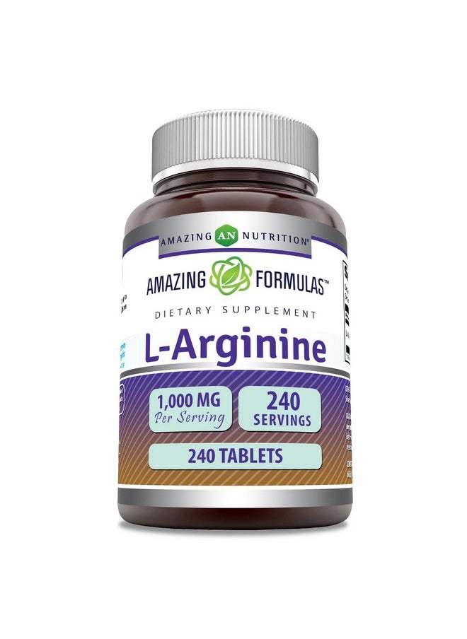 أقراص Amazing Formulas L-Arginine 1000mg | مكمل غذائي للأحماض الأمينية للنساء والرجال | غير معدل وراثيًا | خالٍ من الجلوتين | صُنع في الولايات المتحدة الأمريكية (240 قرصًا) - pzsku/Z3DA0C00E50745D952ADEZ/45/_/1740202244/620b7493-6087-4ab2-b6b5-fc39bef6f996