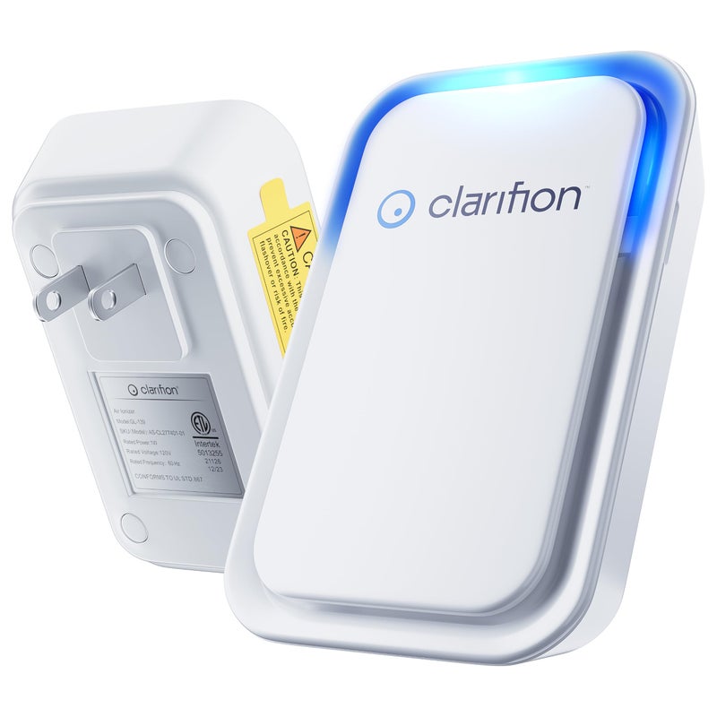 Clarifion كلاريفيون - منقيات الهواء للمنزل (1 عبوة)، نظام ترشيح الأيونات السلبية، معطر هواء هادئ لغرفة النوم، المكتب، المطبخ، فلتر هواء محمول لإزالة الروائح، الدخان، الغبار، الحيوانات الأليفة، مُزيل، منقي هواء صغير - Image 1