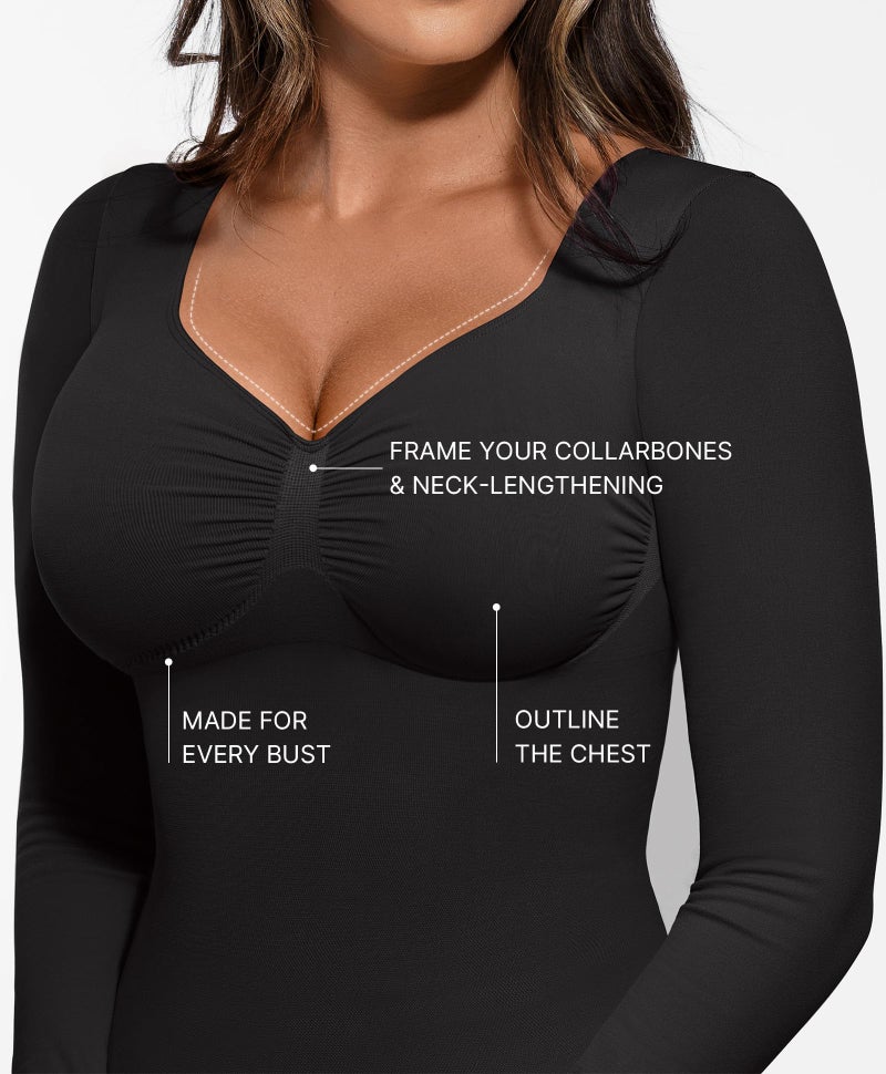 FeelinGirl Tummy Control Shapewear Compression Shirt Women Long Sleeve Shapewear Top Slimming Body Shaper V Neck Black Medium - Image 3