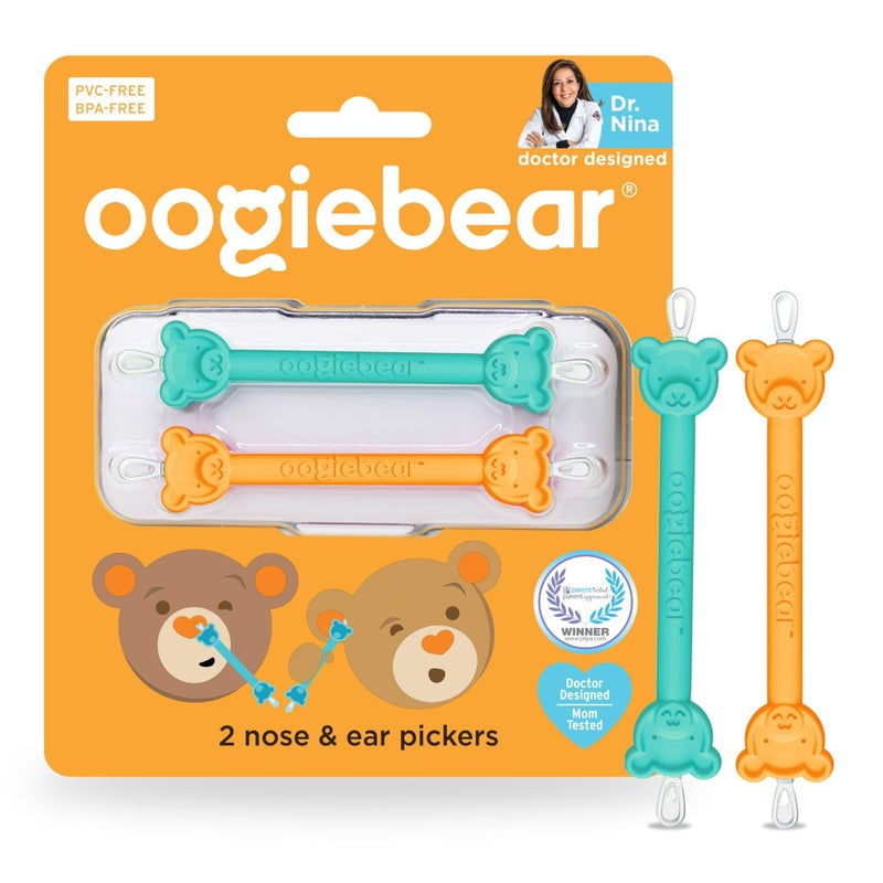 oogiebear: Baby Nose Cleaner & Ear Wax Removal Tool - Safe Booger & Earwax Removal for Newborns, Infants, Toddlers - Dual-Ended - Essential Baby Stuff, Diaper Bag Must-Have, Orange & Seafoam with case - Image 1