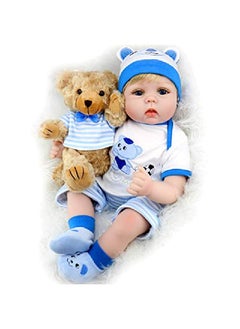 Lifelike Reborn Baby Boy Doll 22 Inch Handmade Weighted Newborn Baby Dolls With Bear Toy Set For Children