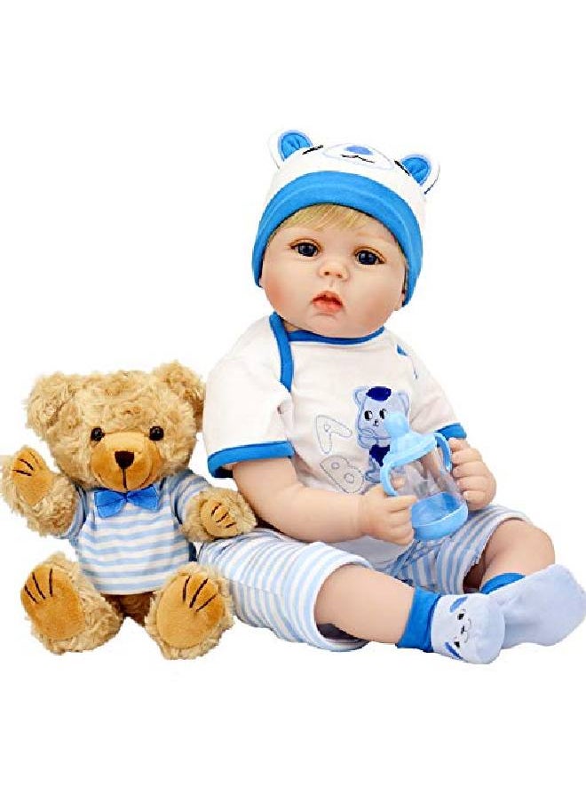 Aori - Lifelike Reborn Baby Boy Doll 22 Inch Handmade Weighted Newborn Baby Dolls With Bear Toy Set For Children - Image 1