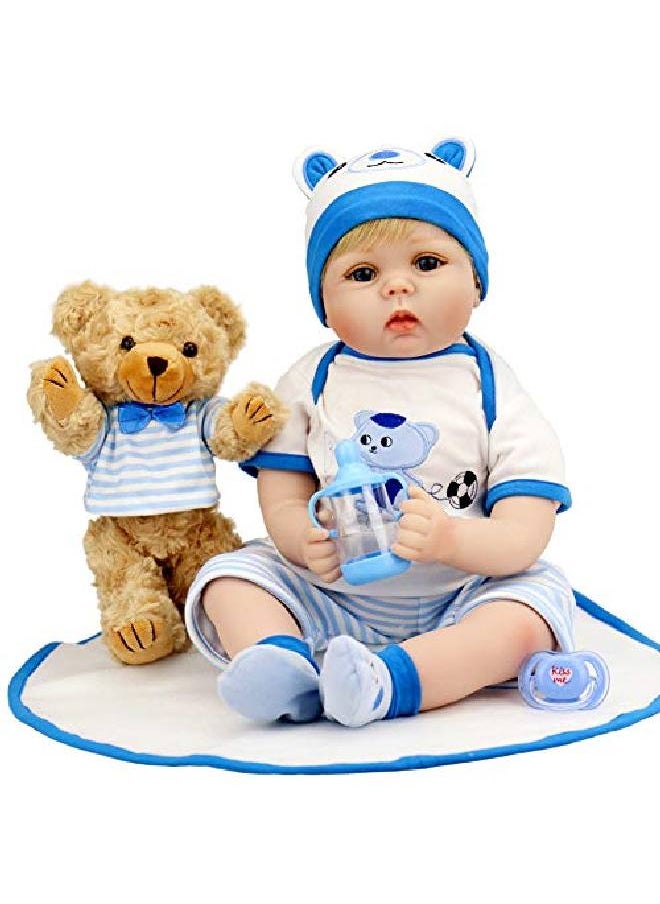 Aori - Lifelike Reborn Baby Boy Doll 22 Inch Handmade Weighted Newborn Baby Dolls With Bear Toy Set For Children - Image 1