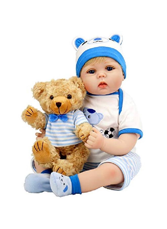 Aori - Lifelike Reborn Baby Boy Doll 22 Inch Handmade Weighted Newborn Baby Dolls With Bear Toy Set For Children - Image 1