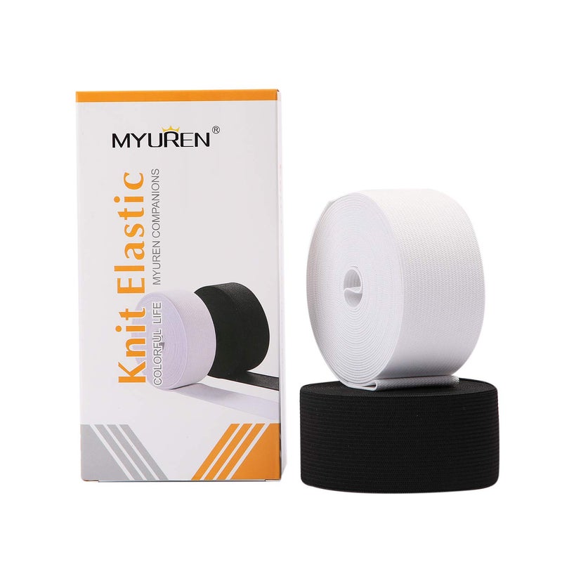 MYUREN Elastic Band for Sewing 112 Inch Wide Elastic Fabric Band Stretch High Elasticity Knit Elastic Band for Pants 10 Yard 5 Yard White5 Yard Black