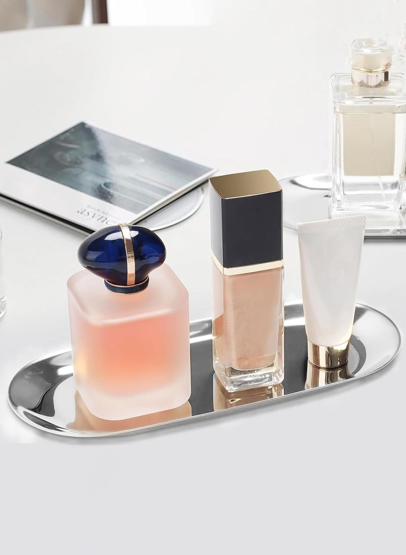 صينية زخرفية كبيرة 30 سم صينية تقديم فضية صينية من الفولاذ المقاوم للصدأ لتنظيم المجوهرات صينية للخزانة صينية للحمام صينية لحامل العطور - Image 4