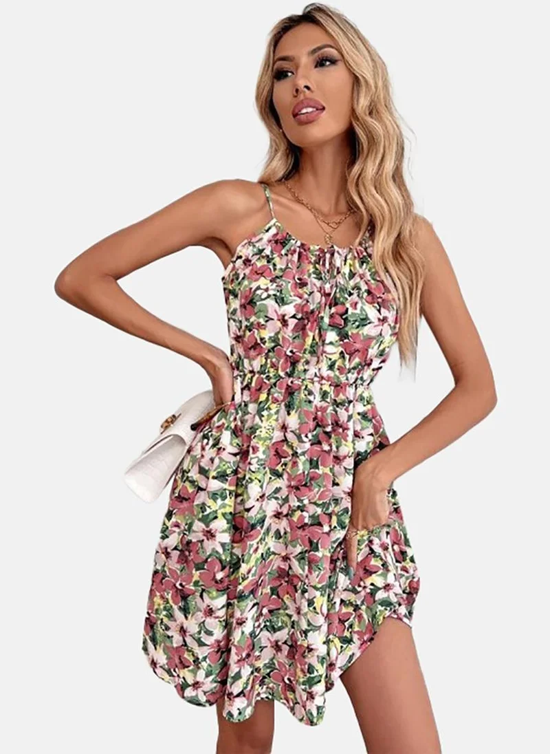 YUNIQEE Women Floral Printed Shoulder Straps Fit & Flare Dress