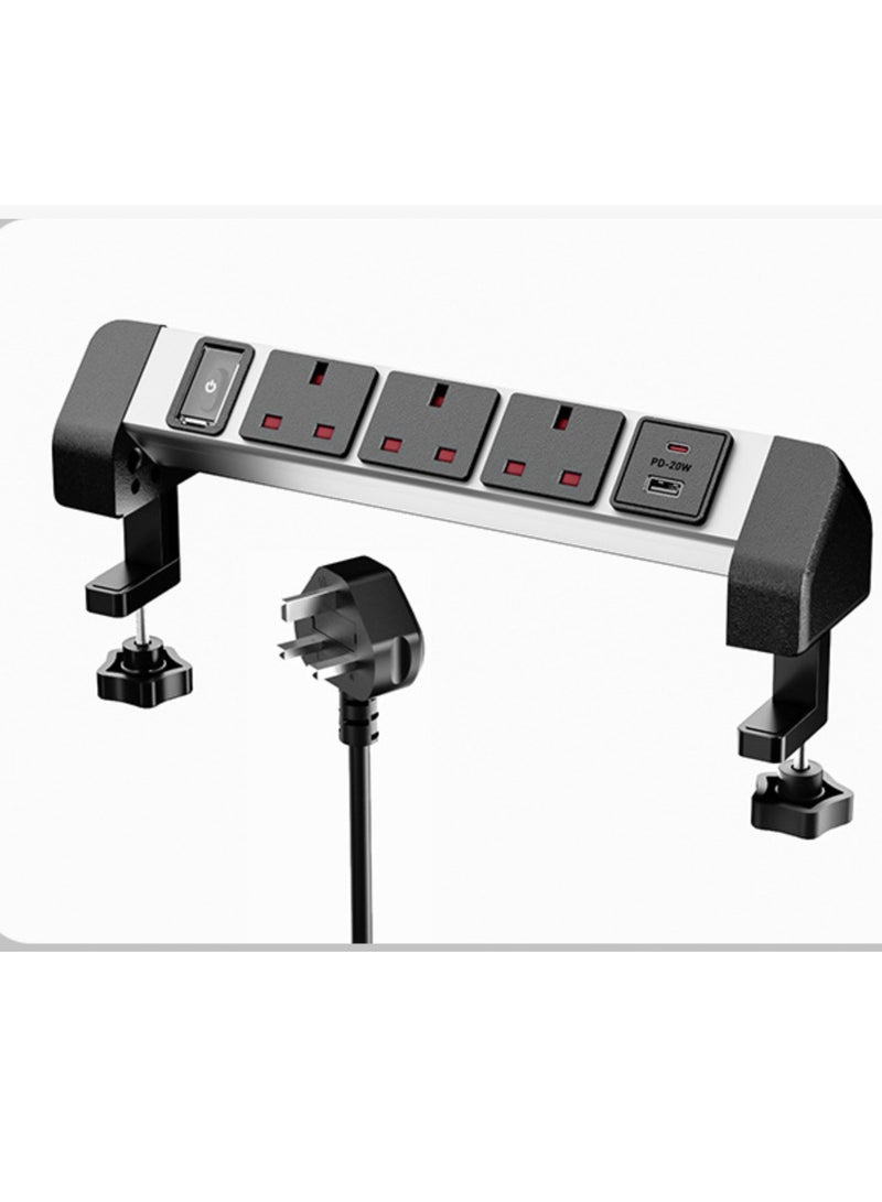 Demu UK Standard Desktop Clip-On Socket - Multifunctional 2M Drill-Free USB Quick Charge Socket - Image 2