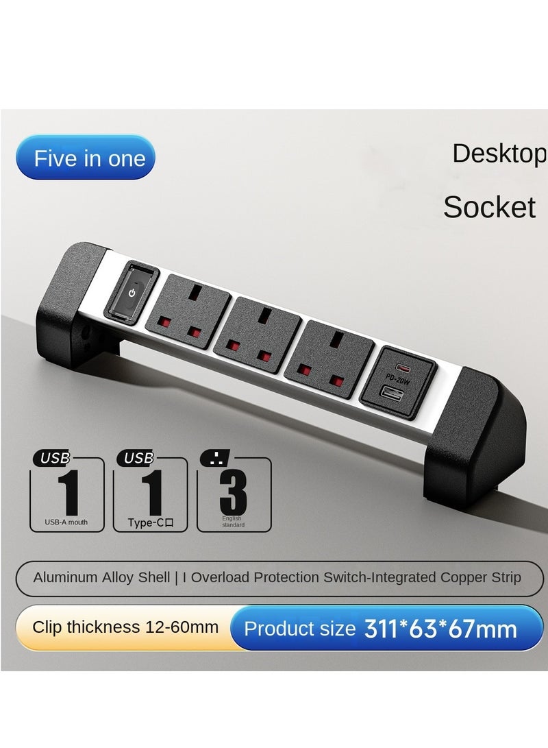 Demu UK Standard Desktop Clip-On Socket - Multifunctional 2M Drill-Free USB Quick Charge Socket - Image 1