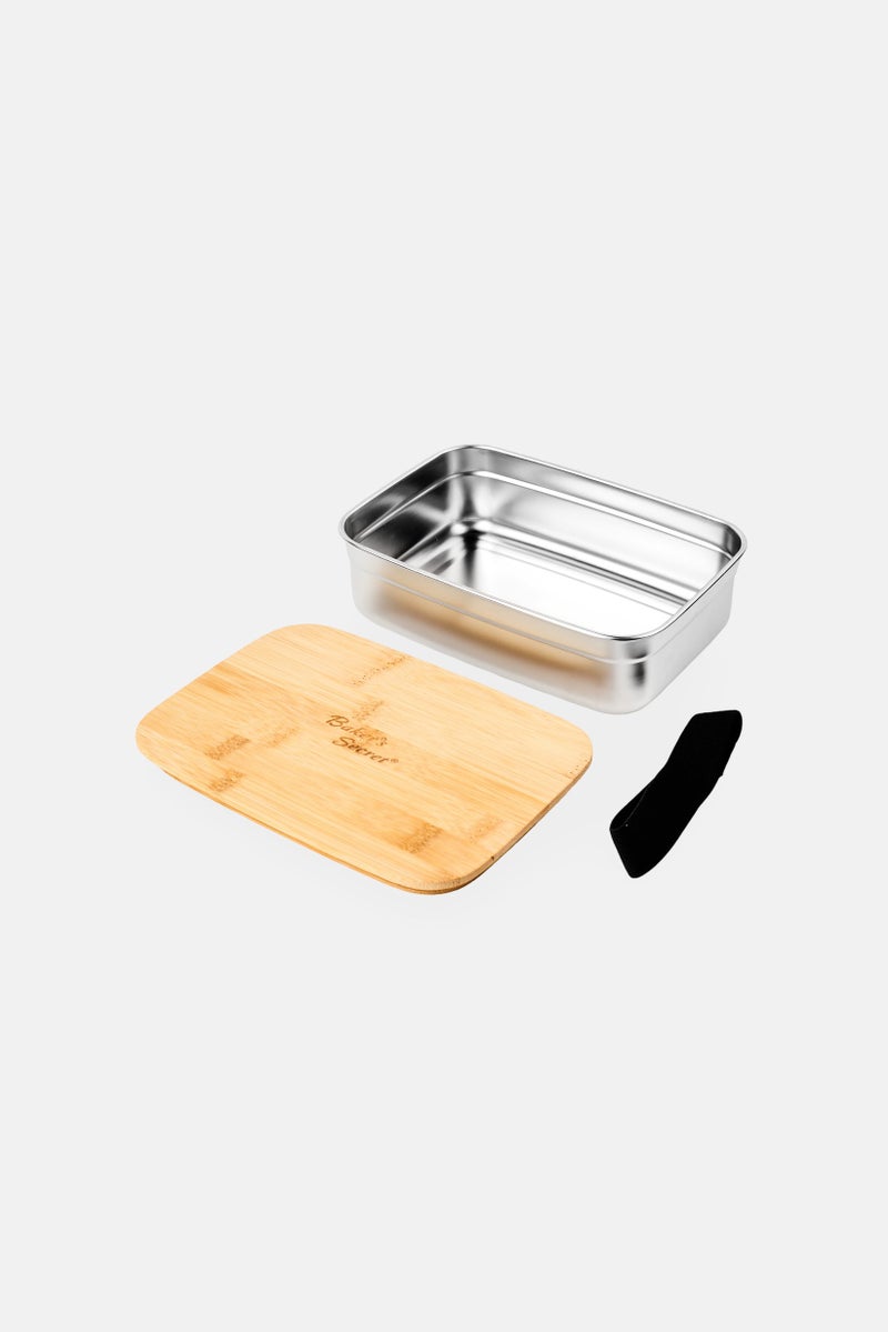 Baker's Secret صندوق غداء من الفولاذ المقاوم للصدأ مع غطاء خشبي، متعدد الألوان - Image 3
