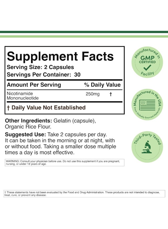 Double Wood Supplements NMN (Nicotinamide Mononucleotide) 250mg, 60 Capsules - 30 Servings Double Wood Supplements - Image 2