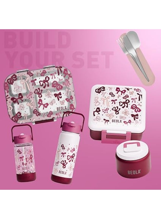 بيولا برطمان لحفظ الطعام بنمط متداخل قابل للتبديل سعة 240 ملليلتر للانش بوكس من الفولاذ المقاوم للصدأ بجدار مزدوج معزول للأطفال  سعة 240 ملليلتر (لون بلش مزين بفيونكات) - Image 3