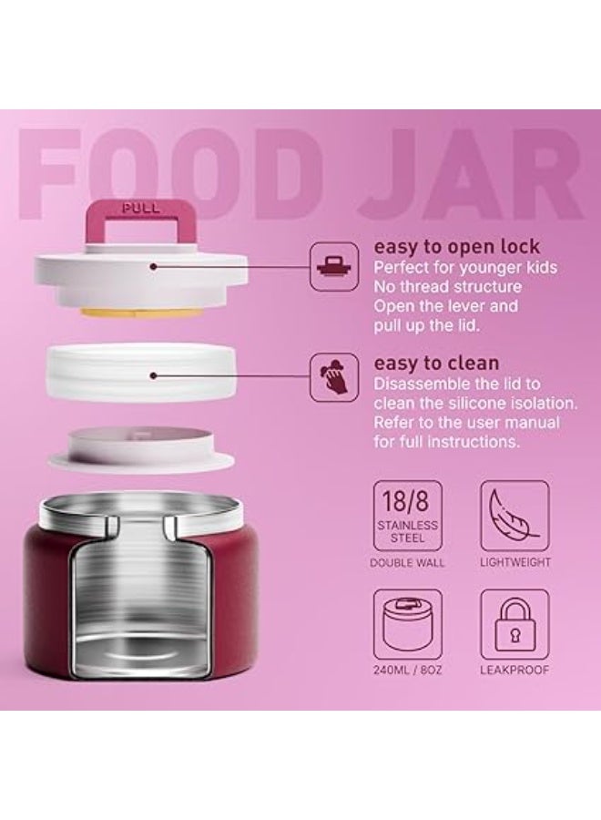 بيولا برطمان لحفظ الطعام بنمط متداخل قابل للتبديل سعة 240 ملليلتر للانش بوكس من الفولاذ المقاوم للصدأ بجدار مزدوج معزول للأطفال  سعة 240 ملليلتر (لون بلش مزين بفيونكات) - Image 2