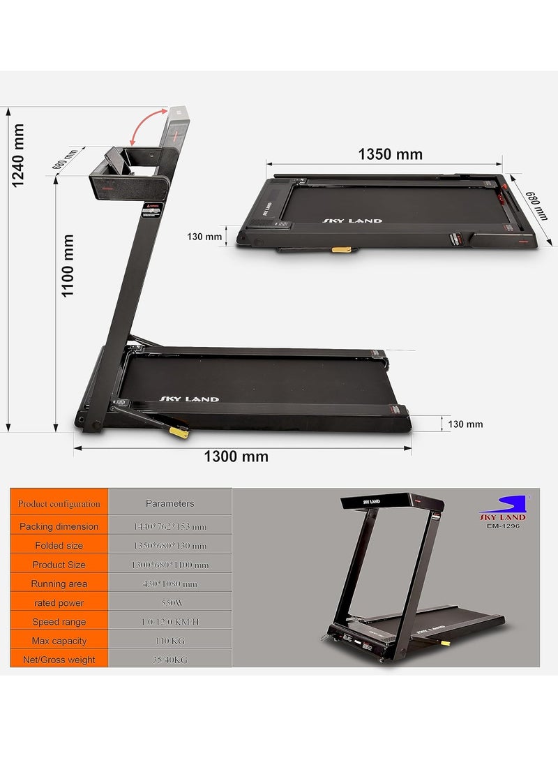 Foldable 3-in-1 Under Desk Treadmill | 2.5HP Quiet Running Machine for Home with Shock Absorption, LED Display & Device Holder | Supports 110kg User Weight | Walking pad For Home Gym & Office Use EM-1296