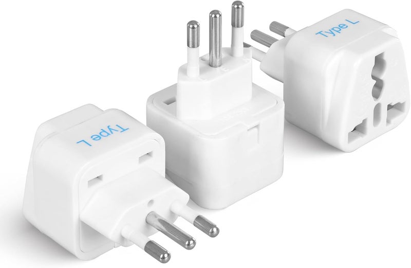 Ceptics Italy, Chile Universal Travel Plug Adapter (Type L) - Perfect for Traveling to Rome - Charge your Cell Phones, Laptops, Tablets - Grounded - 3 Pack (GP-12A-3PK) - Image 1