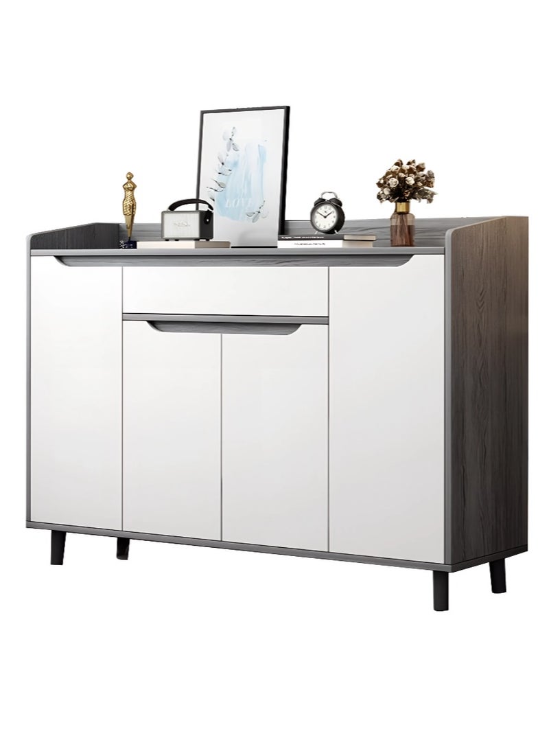 اليسا خزانة أحذية عصرية باللونين الرمادي والأبيض مع درج - مصنوعة من خشب MDF ومعدن، بأربعة أبواب تتسع لأكثر من ٢٨ زوجًا، بتصميم سطح عمل مرتفع، ١٢٠×١٠٠×٣٠ سم - منظم أنيق للمدخل للعائلات وعشاق الموضة - Image 1