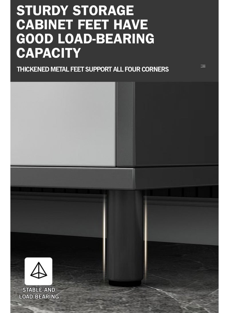 اليسا خزانة أحذية عصرية باللونين الرمادي والأبيض مع درج - مصنوعة من خشب MDF ومعدن، بأربعة أبواب تتسع لأكثر من ٢٨ زوجًا، بتصميم سطح عمل مرتفع، ١٢٠×١٠٠×٣٠ سم - منظم أنيق للمدخل للعائلات وعشاق الموضة - Image 5