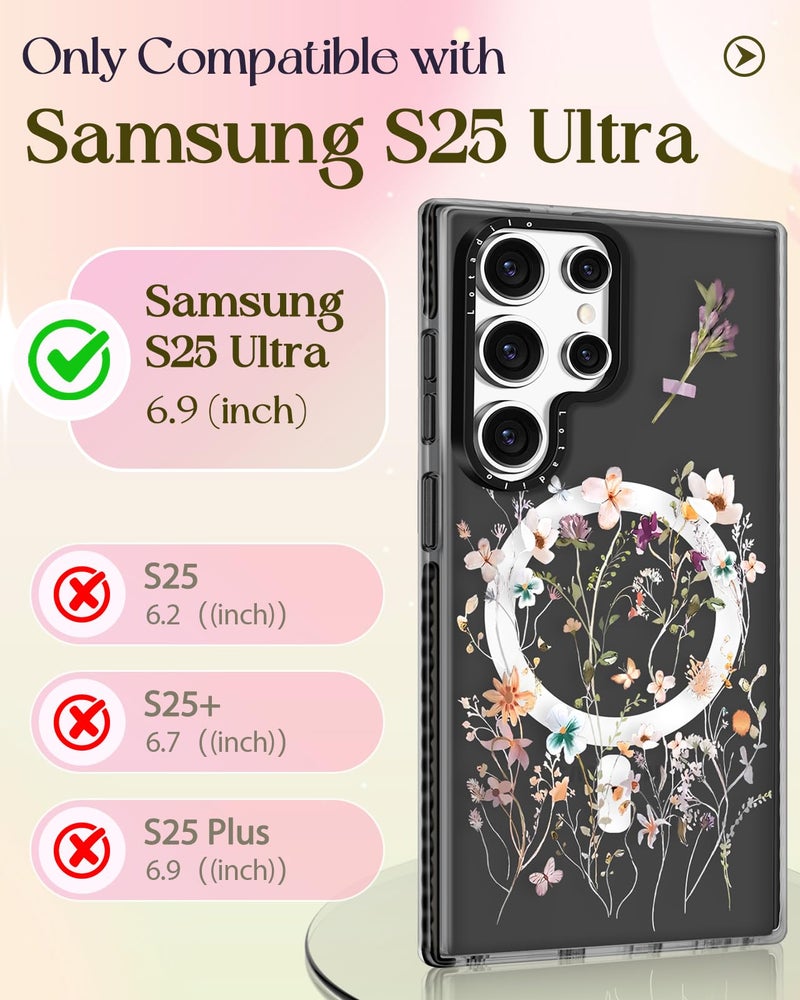 Lotadilo Cute Case for Samsung Galaxy S25 Ultra for Women Girls - Funny Dried Flower Design Compatible with Magsafe Magnetic Ring Holder Kickstand Fashion TPU Phone Covers - Image 2