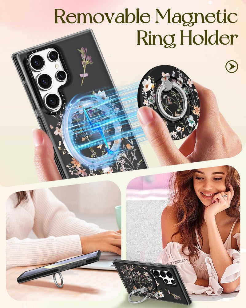 Lotadilo Cute Case for Samsung Galaxy S25 Ultra for Women Girls - Funny Dried Flower Design Compatible with Magsafe Magnetic Ring Holder Kickstand Fashion TPU Phone Covers - Image 4