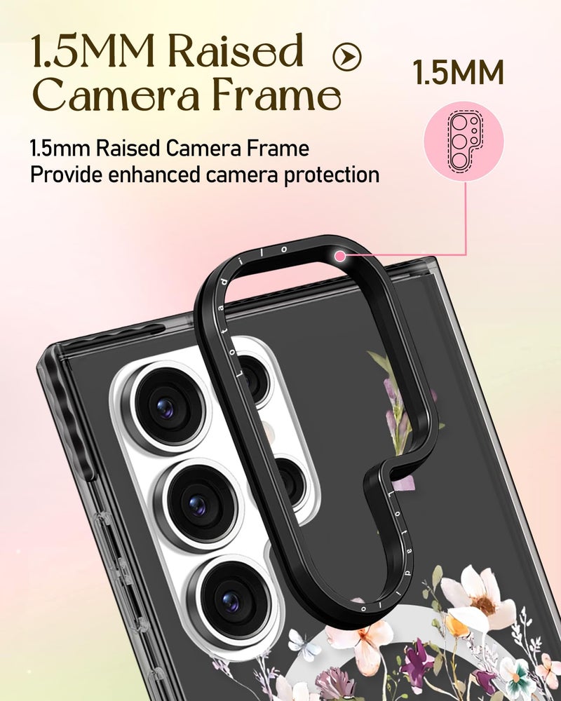 Lotadilo Cute Case for Samsung Galaxy S25 Ultra for Women Girls - Funny Dried Flower Design Compatible with Magsafe Magnetic Ring Holder Kickstand Fashion TPU Phone Covers - Image 3