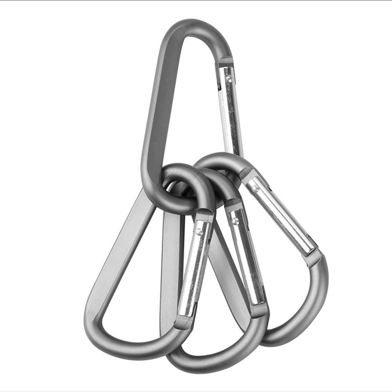 CampTek 6PCS Carabiner Caribeaner Clip,3" Large Aluminum D Ring Shape Carabeaner with 6PCS Keyring Keychain Hook (Grey) - Image 3