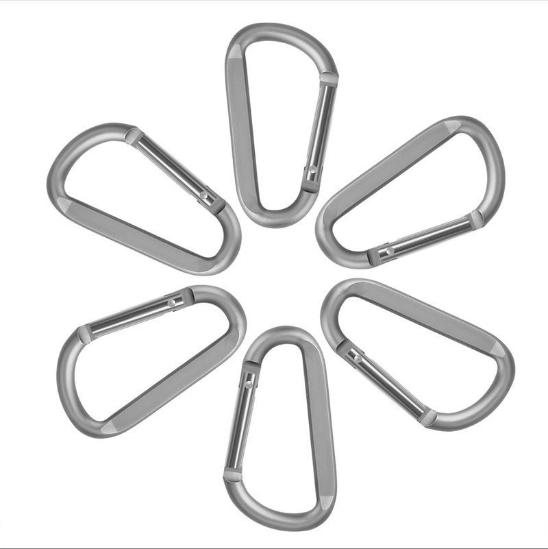 CampTek 6PCS Carabiner Caribeaner Clip,3" Large Aluminum D Ring Shape Carabeaner with 6PCS Keyring Keychain Hook (Grey) - Image 4