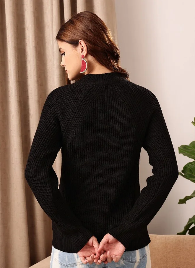 STREET 9  Black Ribbed Acrylic Pullover Sweater for Women for Women | Best Price UAE