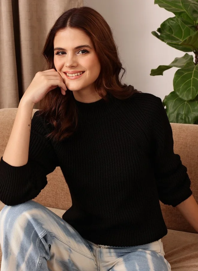 STREET 9  Black Ribbed Acrylic Pullover Sweater for Women for Women | Best Price UAE